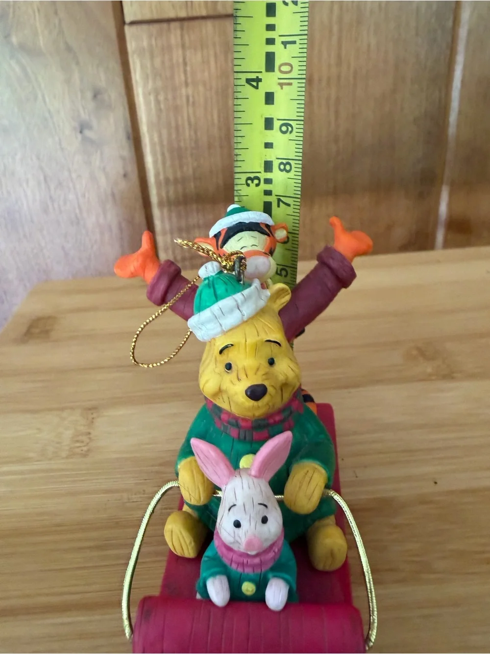 Vintage Disney Winnie the Pooh Tigger Piglet Sled Christmas Wood Ornament 2002